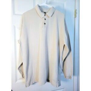 Tommy Bahama Men Long Sleeve Polo Shirt XL Cream/Beige Silk Cotton Resort Ribbed